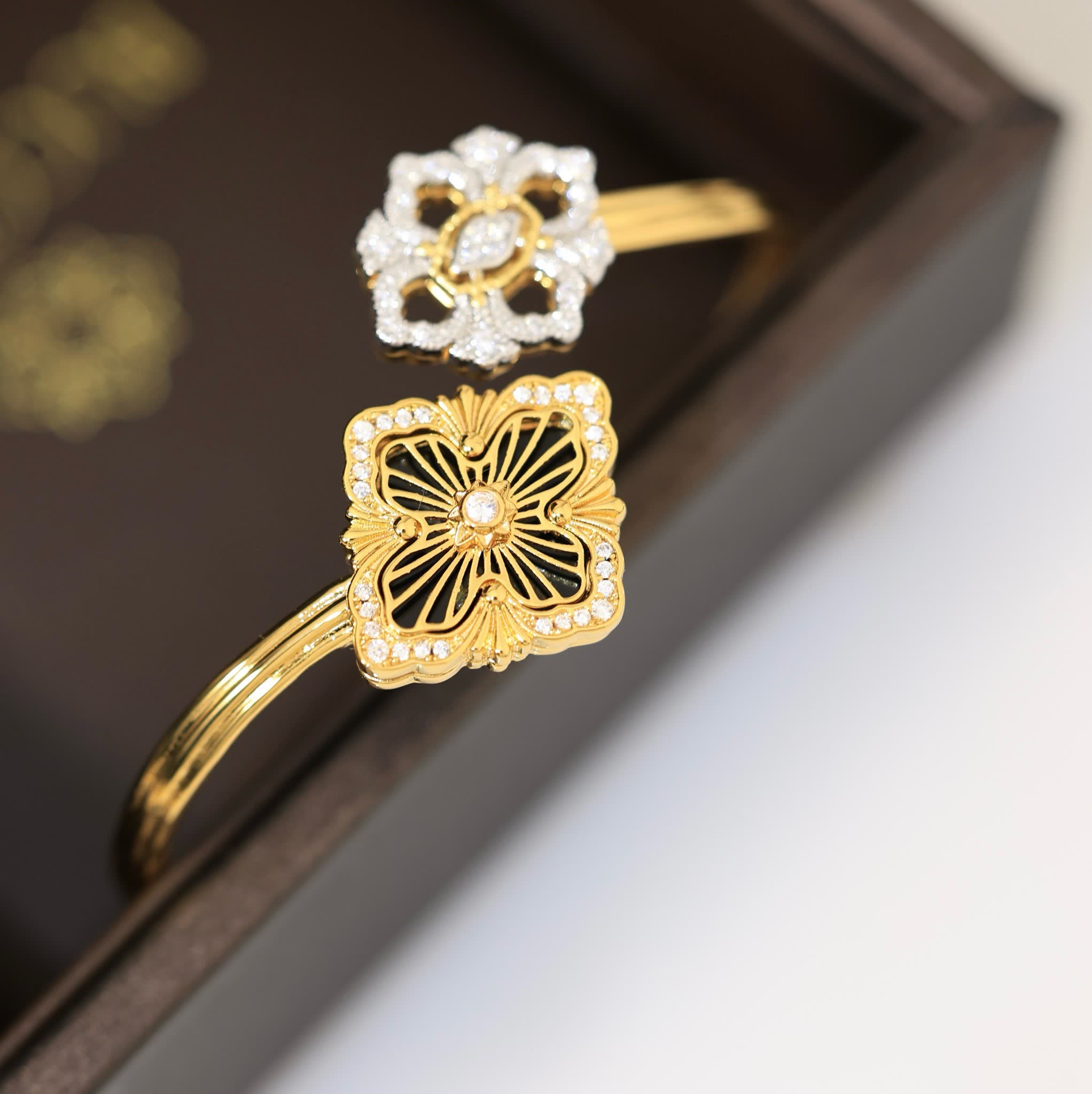 Van Cleef & Arpels Elegant Gold Plated Bracelets with Enamel and Diamond Accents